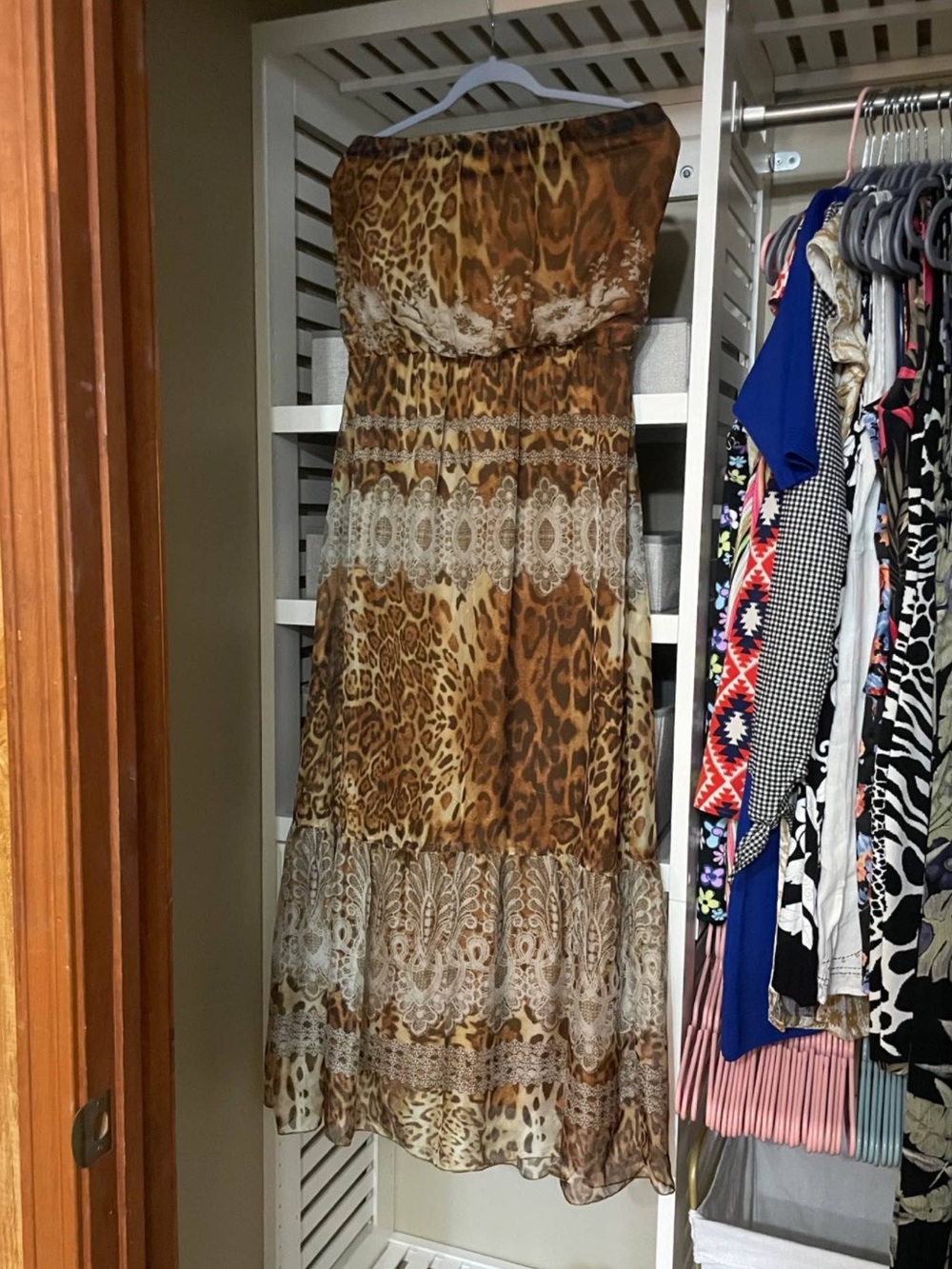 Ya Los Angeles Strapless Animal Print Maxi Dress in Brown and Cream